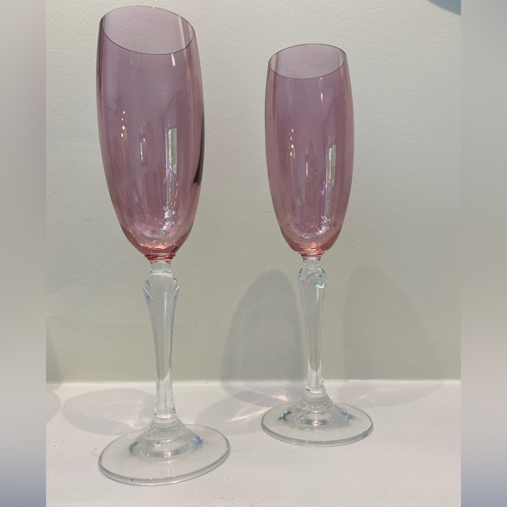 Two Pink Champagne 9” tall glasses
